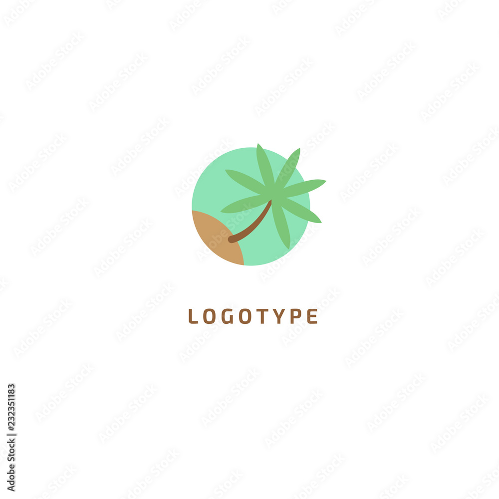 Palm tree icon. Vector flat style illustration resort, hotel logo template. Logo concept of island, loukost, tour, trip, booking hotel, travel application, tourism, summer. Palm tree icon. Vector flat style illustration resort, hotel logo template. Logo concept of island, loukost, tour, trip, booking hotel, travel application, tourism, summer.