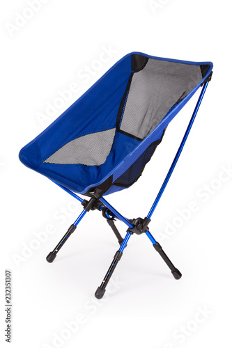 Folding camping chair on white background