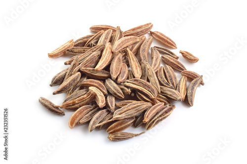 Caraway or Carum carvi seed isolated on white background