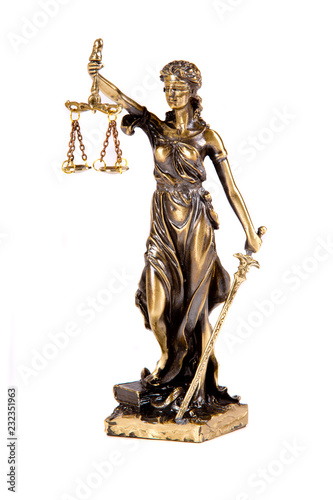 Bronze sculpture of the goddess of justice-Themis on white background