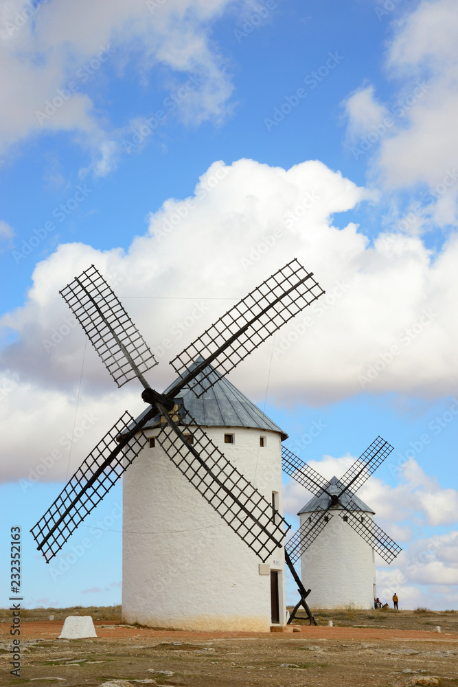 Campo de Criptana, Spain - November 1, 2018: Mills of the population of Campo de Criptana.