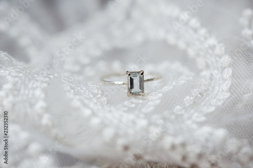 white gold aquamarine emerald cut wedding engagement ring jewelry photo