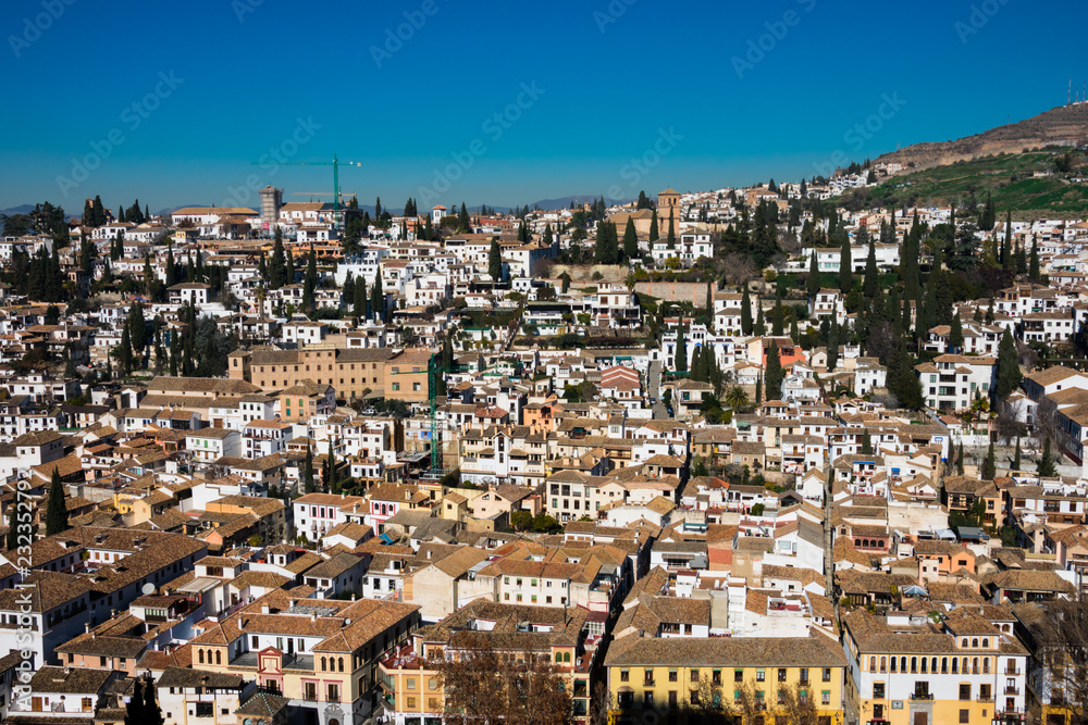 View of Granada city (Albaicin District) from the Alhambra. Granada, Spain