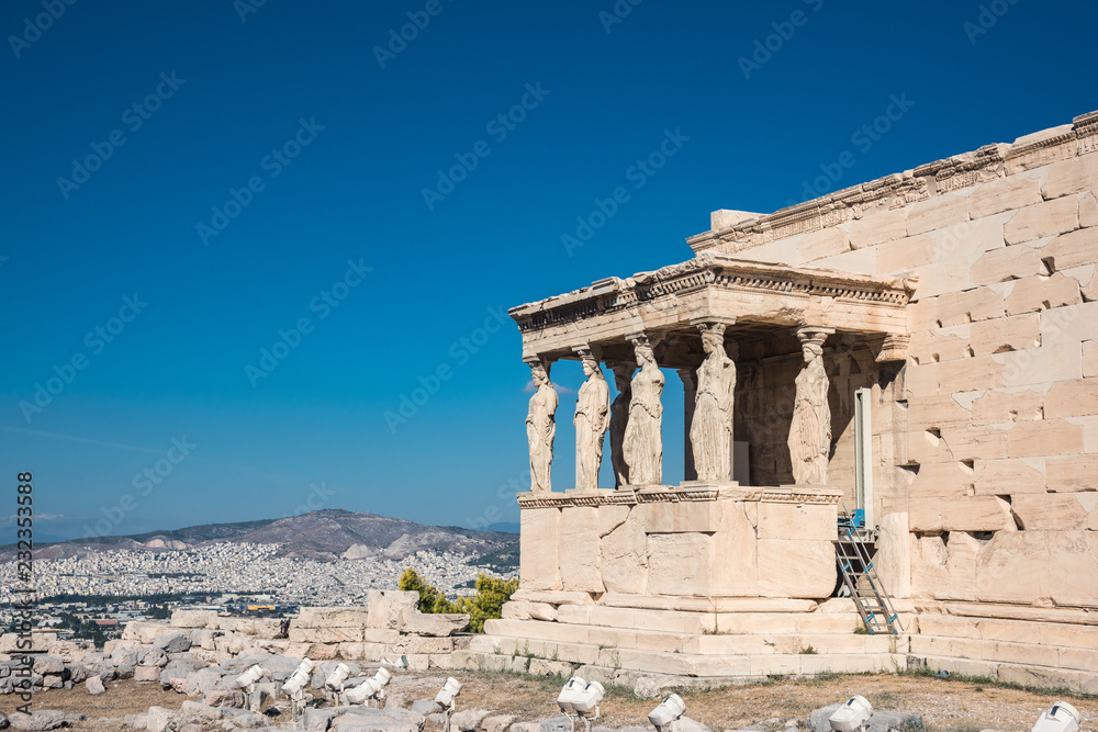 The Porch of the Caryatids in The Erechtheion an ancient Greek temple, Acropolis of Athens, Greece. . The Porch of the Caryatids in The Erechtheion an ancient Greek temple, Acropolis of Athens, Greece. .