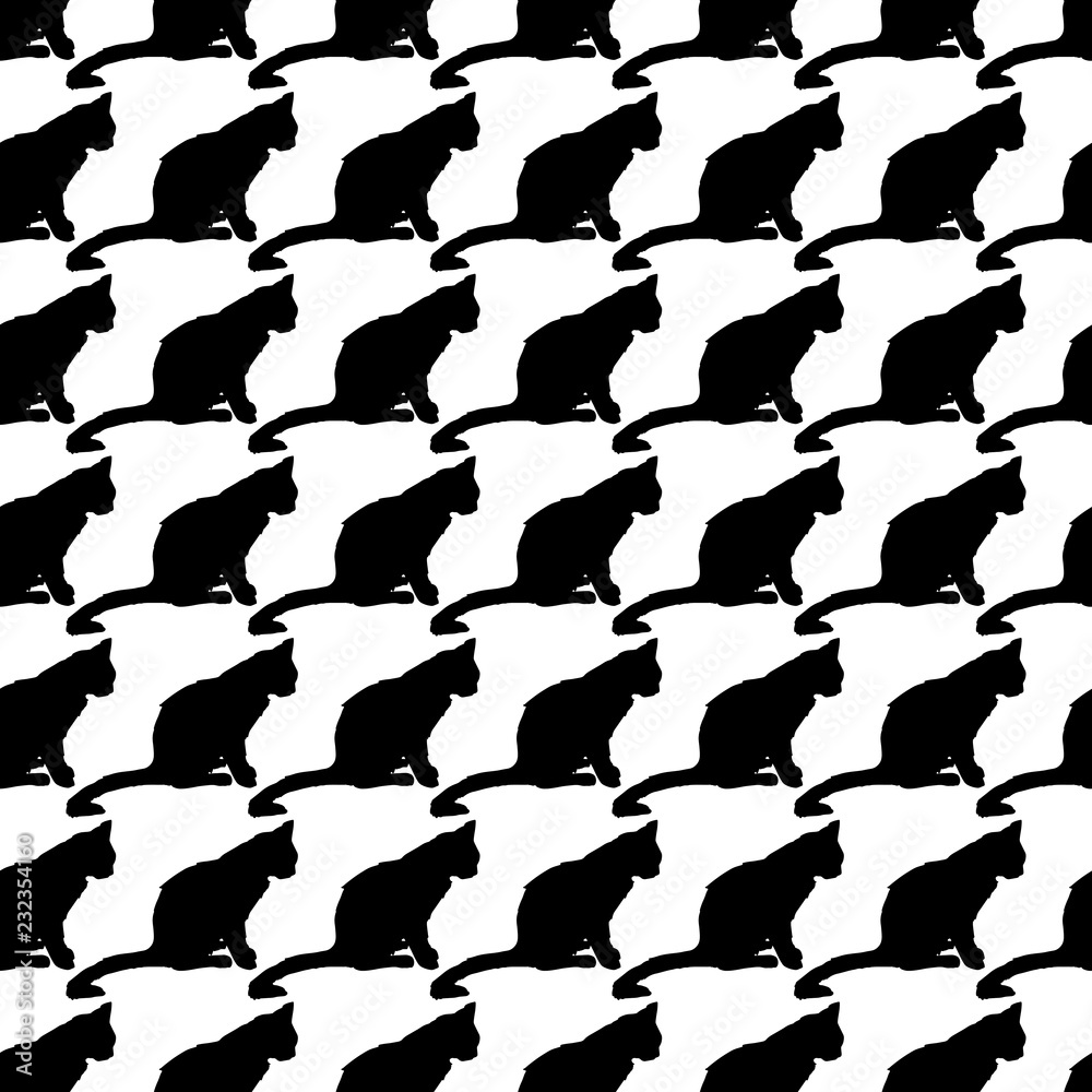 Fototapeta premium Vector illustration. Isolated silhouette cat sitting. Elegant and cute illustration. Vintage seamless pattern with cats.