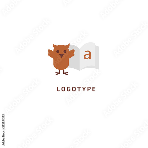 Owl icon. Vector flat style illustration education logo template. Logo concept of early development center, kindergarten, school, learning foreign languages, course, webinar, university, teacher.