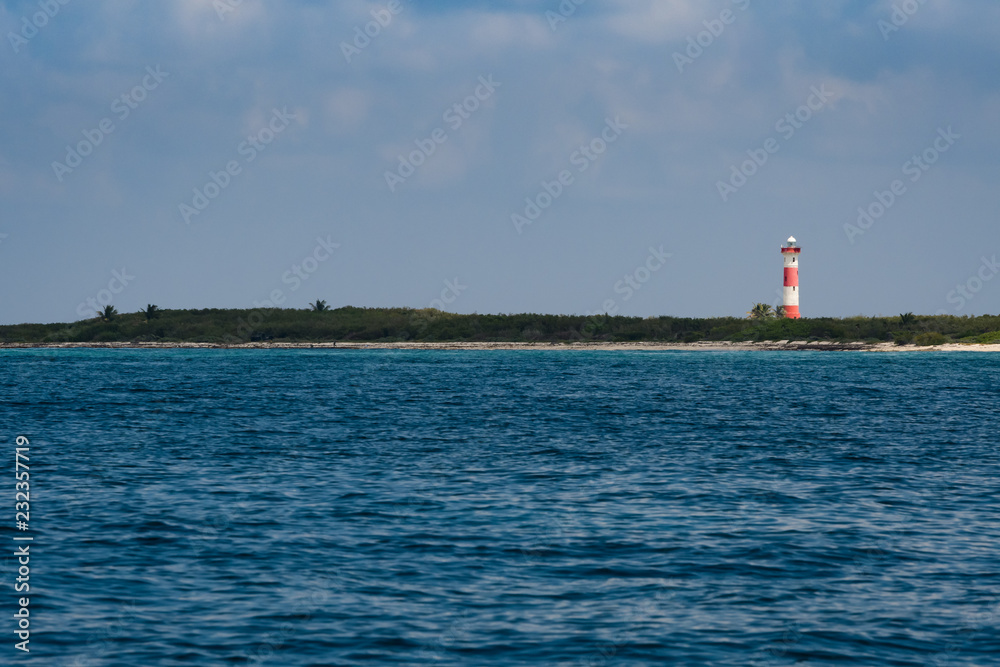 Caribbean sea in Mexico with Punta Molas light house in Cozumel