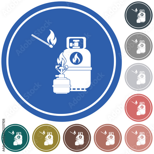 Camping stove with gas bottle icon vector