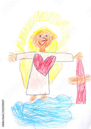 Das Christkind aus dem Himmel bringt Geschenke auf die Erde
