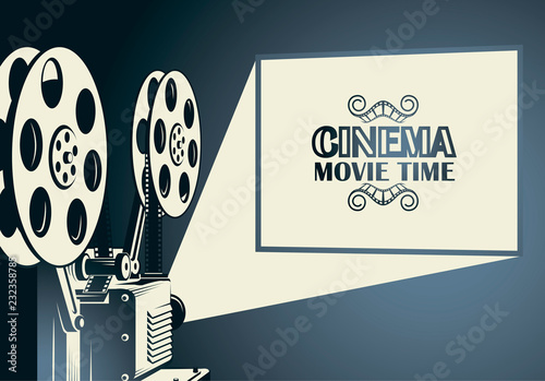 cinema poster with retro film projector background