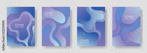 Gradient fluid shapes abstract covers vector set. 3d folder backgrounds design. Organic bubble fluid splash shapes, oil drop molecular mixture concept backdrop. Cover templates.