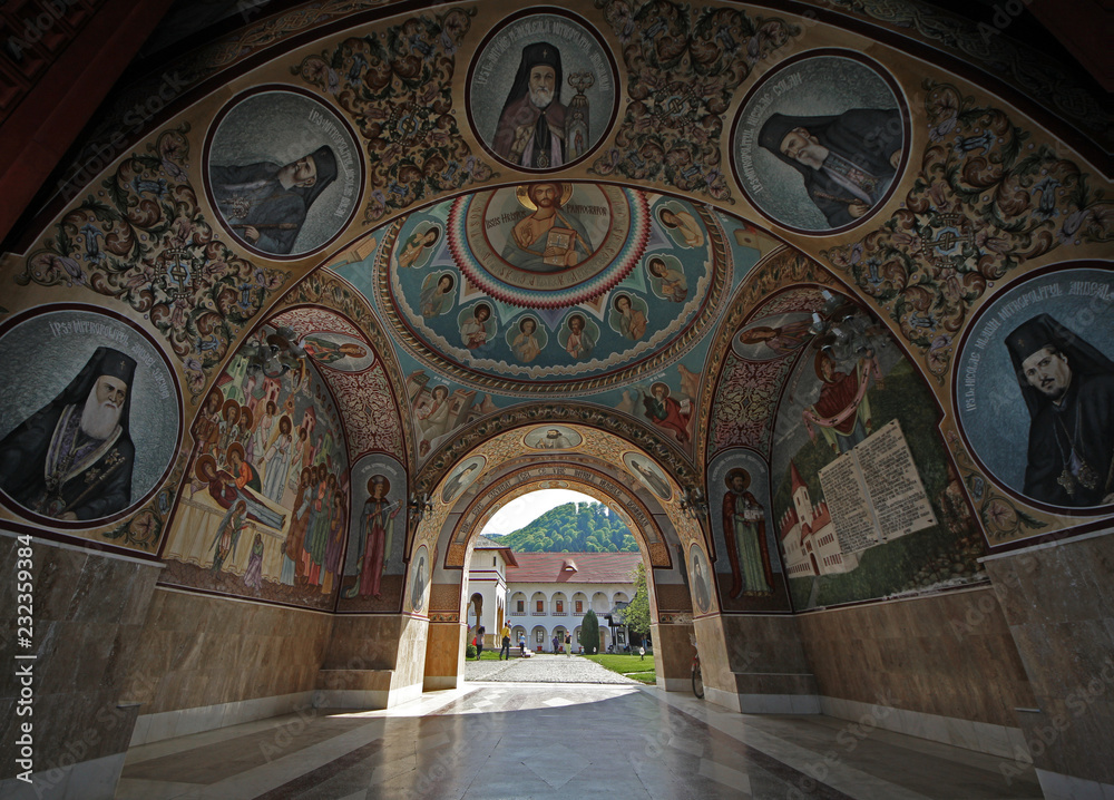 The entrance of Brancoveanu monastery in Sambata, Romania