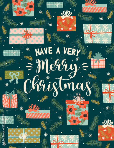 Christmas and Happy New Year illustration. Trendy retro style.