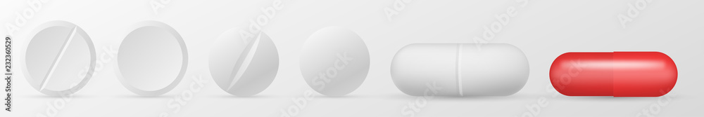 Medicaments top view vector pills set on white background. Medicaments top view vector pills set on white background.
