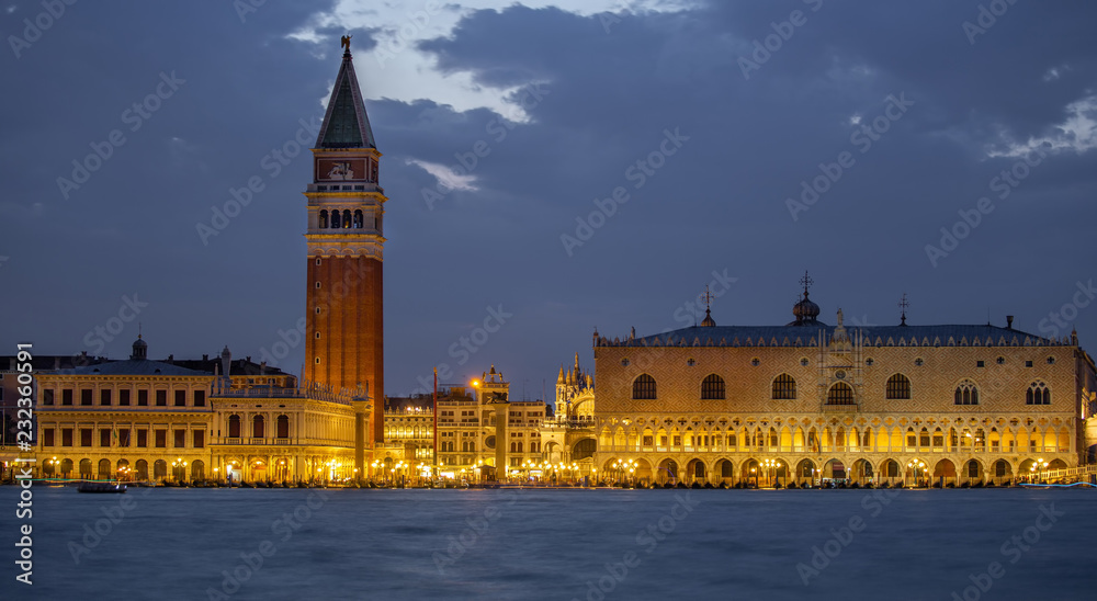 Italy beauty, Doge's Palace and the tower on San Marco square in Venice, Venezia