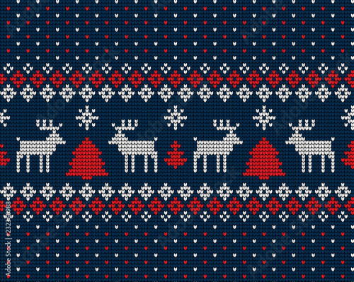 Knitted Christmas and New Year pattern Norwegian style , illustration