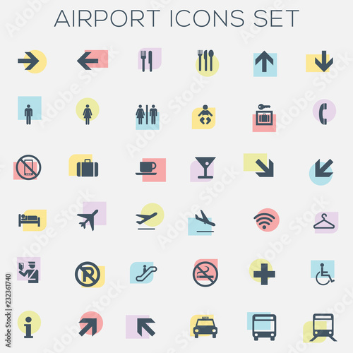 Colorful Silhouette Icons - airport, travel, tourism - vector