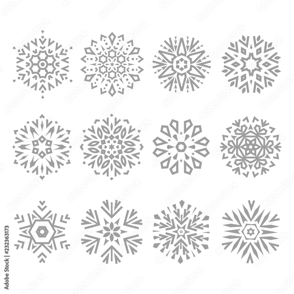 Snowflakes icon collection. Graphic vector modern ornament. Snowflakes icon collection. Graphic vector modern ornament.
