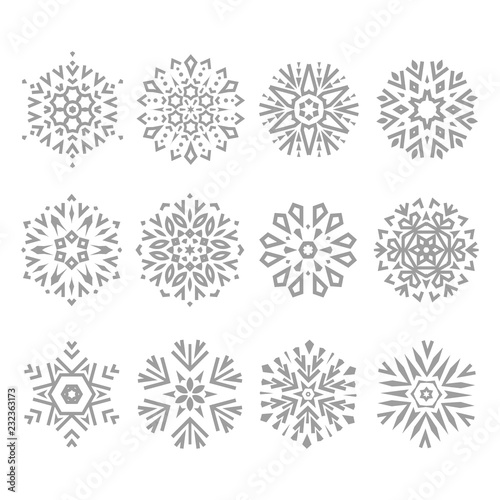 Snowflakes icon collection. Graphic vector modern ornament.