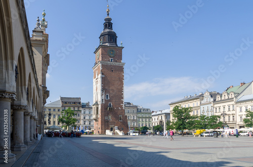 St. Mary's basilica in main square of Krakow in summer