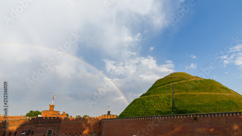 Kosciuszko Mound in Krakow with rainbow, Poland photo