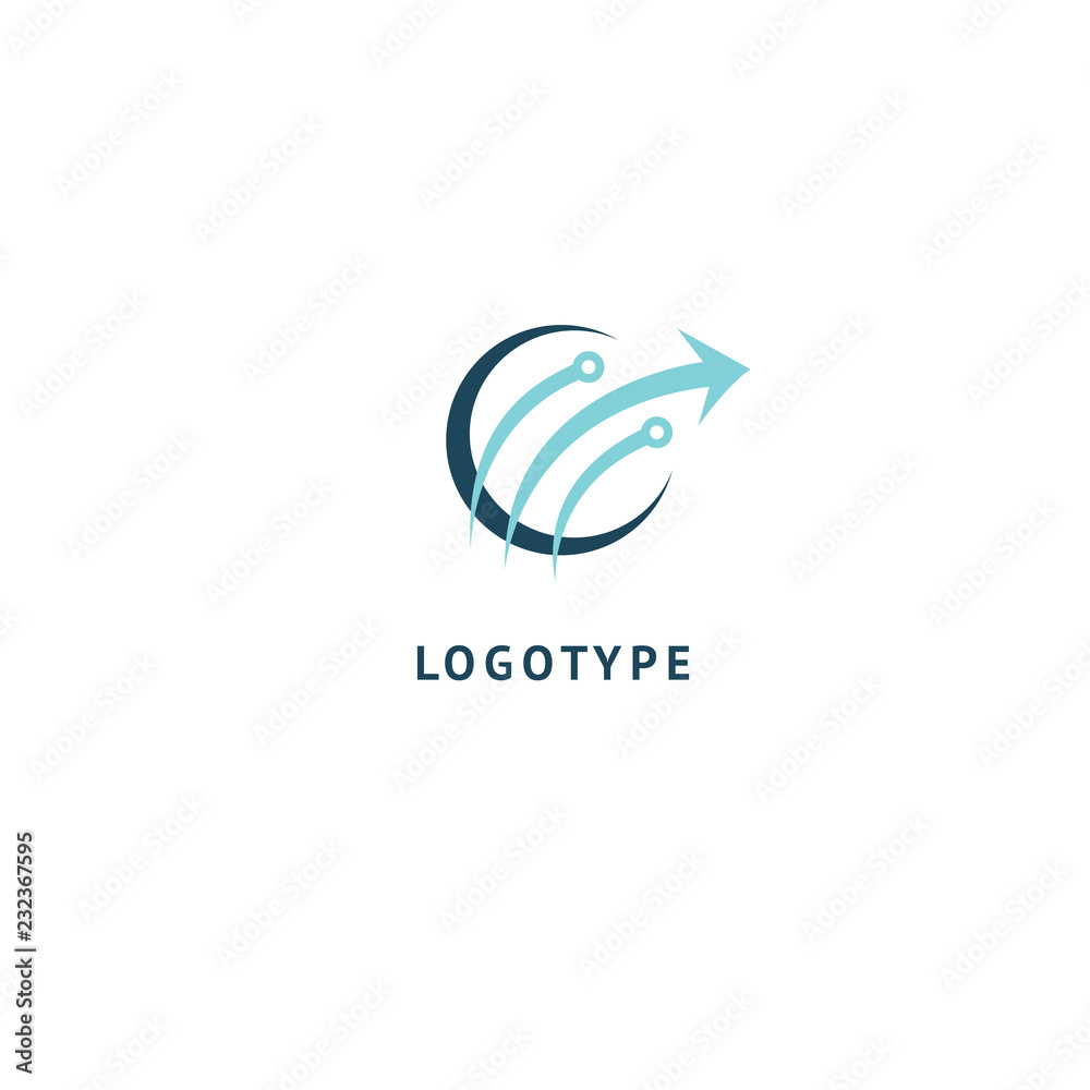 Arrow icon. Vector flat style illustration Abstract business logo template. Logo concept of Internet communications, marketing, Public Relations, technology, express delivery