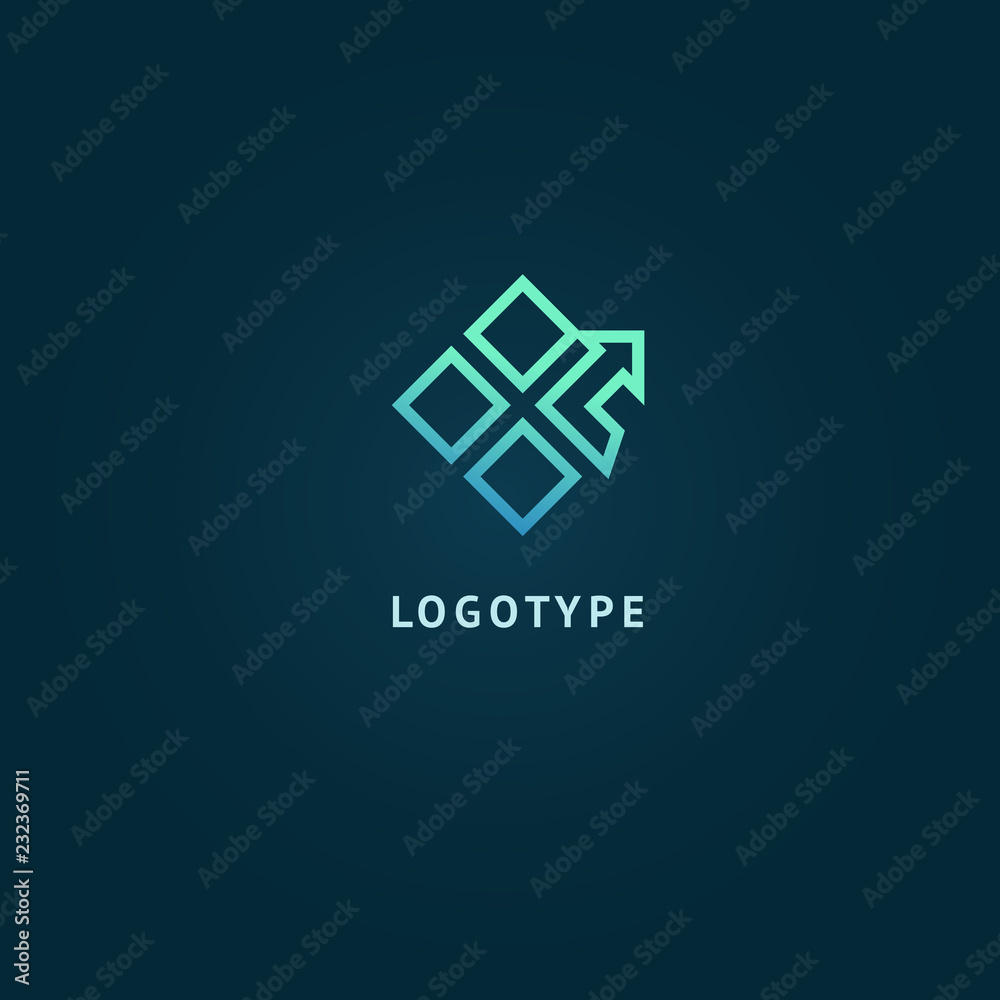 Arrow icon. Vector flat style illustration Abstract business logo template. Logo concept of Internet communications, marketing, Public Relations, technology, express delivery Arrow icon. Vector flat style illustration Abstract business logo template. Logo concept of Internet communications, marketing, Public Relations, technology, express delivery