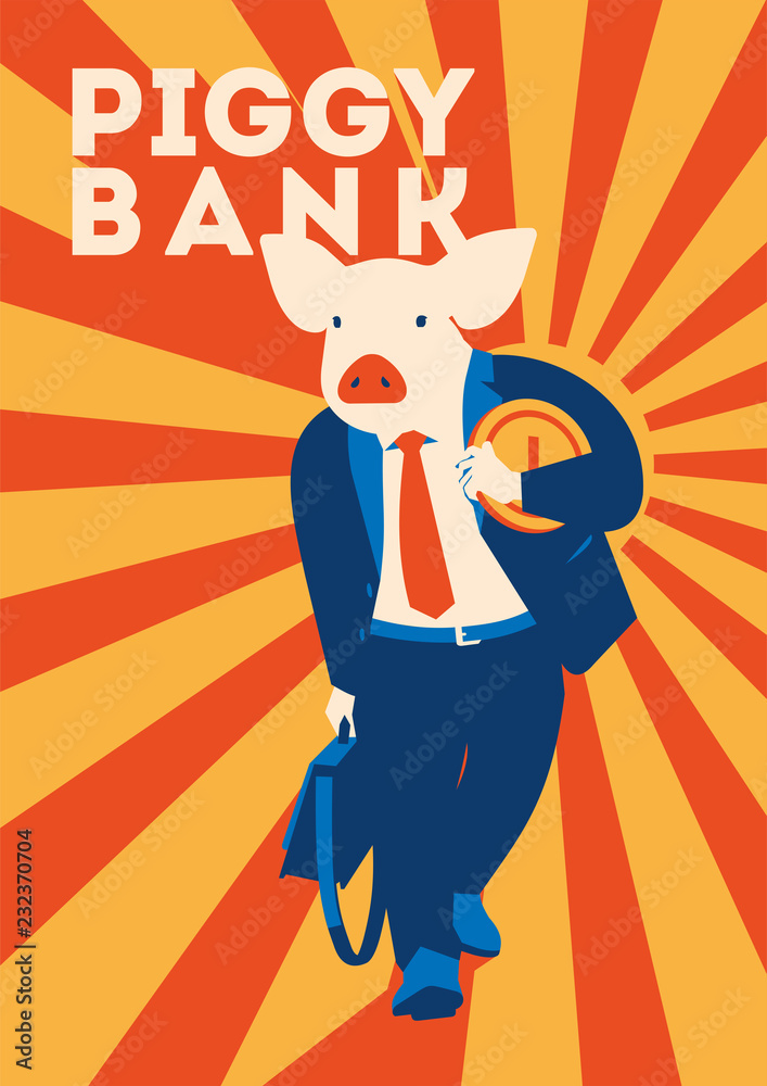 Pig businessman with coin, metaphor piggy bank Pig businessman with coin, metaphor piggy bank