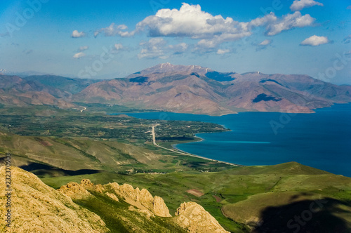 Landscape of the mountain peak. Cloud on mountain background.