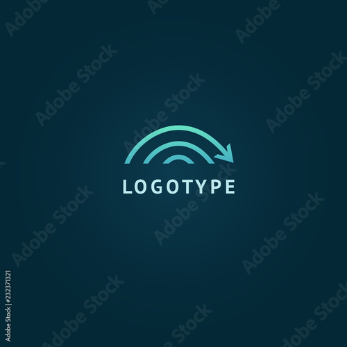 Arrow icon. Vector flat style illustration Abstract business logo template. Logo concept of Internet communications, marketing, Public Relations, technology, express delivery