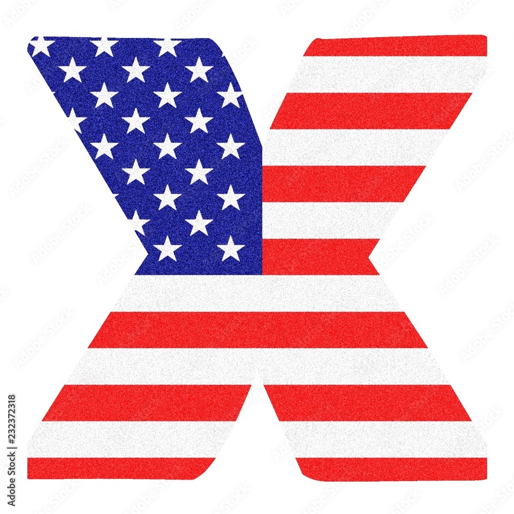 Obraz premium Letter of the Alphabet on United States of America Flag style with Black marbled Glitter