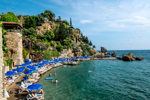 View of the Marina and beach in the old town of Kaleici in Antalya .