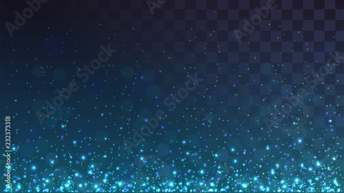 Blue glowing dust from below, sparks on a transparent background, lights