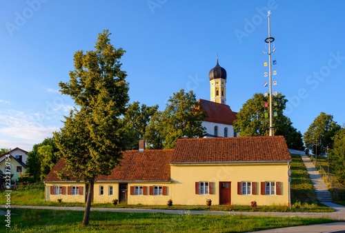 Poor house and church St. Georg and St. Wendelin, Lindenberg at Buchloe, Ostallgau, Allgau, Swabia, Bavaria, Germany, Europe photo