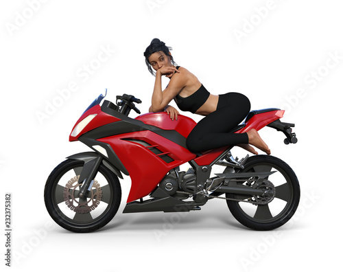 Illustration of a woman sitting on a motorcycle