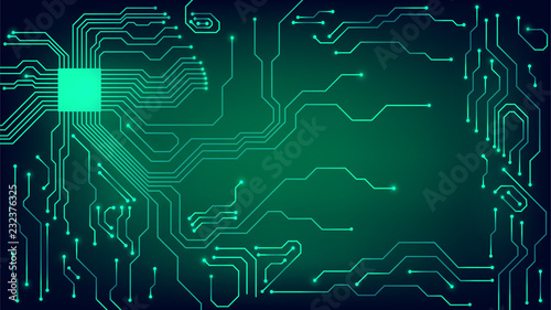 Background with glowing microcircuits and a processor, abstract technological background, motherboard
