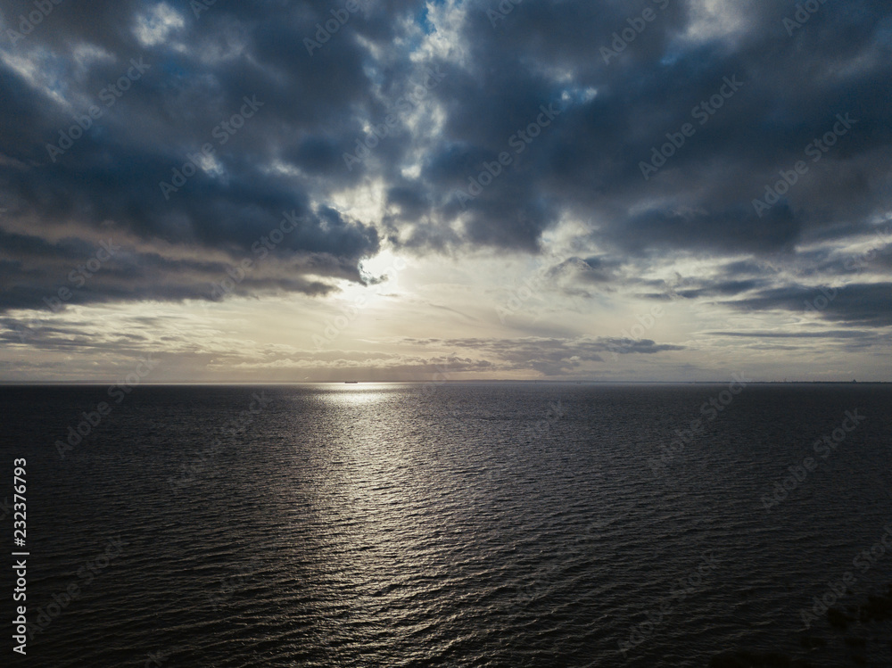 Obraz premium &nbsp;Aerial view of the sunset at sea