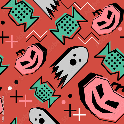 Memphis halloween pattern w...