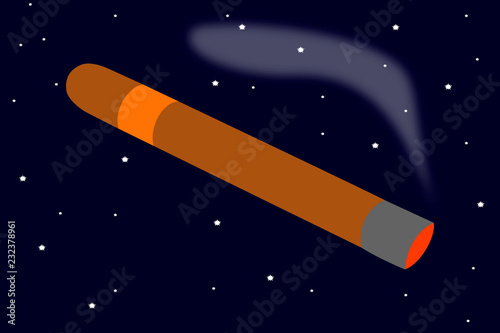 Vector ilustration of cigar in the universe. The illustration was created after speculation about an interstellar cigar-shaped object. 