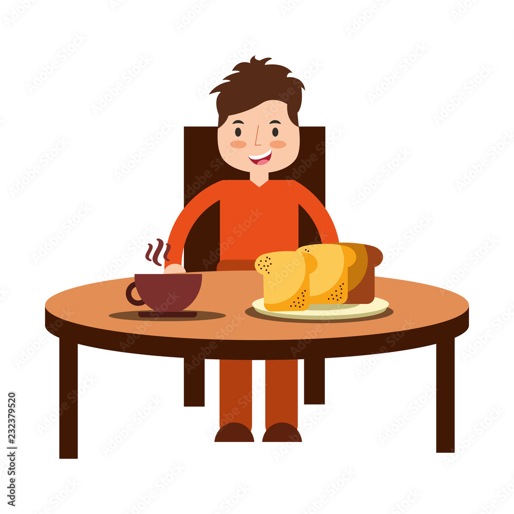 boy eating breakfast in the table boy eating breakfast in the table