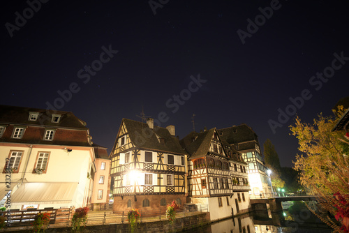 Strasbourg,France-October 13, 2018: Houses along Ill river in Strasbourg, France, early in the morning