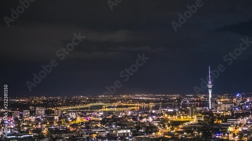 Timelapse video of beautiful night skyline of Auckland, New Zealand. 