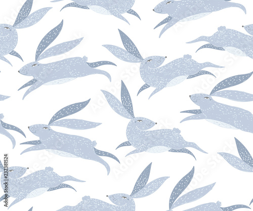 Rabbit pattern. Hare animal illustration. Vector seamless bunny background.