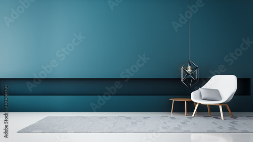 chair & Blue wall modern living room / 3D render interior