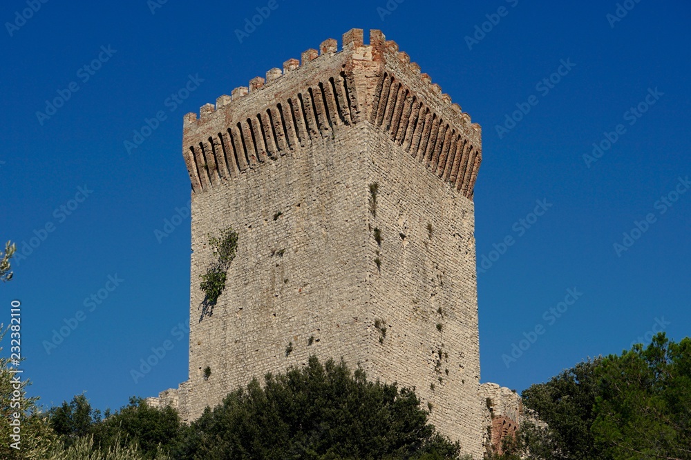  Medieval fortress in Castiglione del Lago, Italy, Rocca Medievale o Rocca del Leone in Castiglione del Lago. Details of one tower 