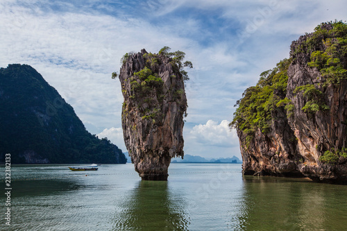 James bond island in Phang Nga bay with couldy sky and clear water ,A famous landmark in southern of Thailand