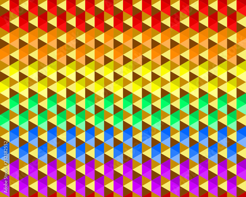 Colorful rainbow texture background of small triangle shapes, seamless pattern, LGBTQ (lesbian, gay, bisexual, transgender, and questioning) pride flag colors. Flat design vector, EPS10.