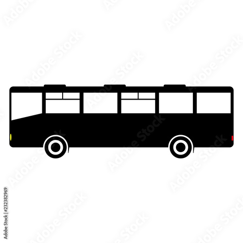 Black passenger bus. Isolated silhouette on white background. Vector image.
