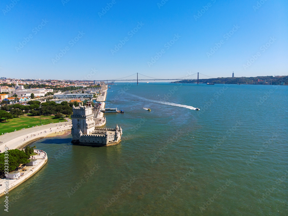 Belem Tower A medieval castle fortification on the Tagus river of Lisbon Portugal