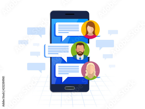 Chating and messaging on smartphone concept. Sms messages and Speech bubbles. Short message service bubbles. Flat vector illustration